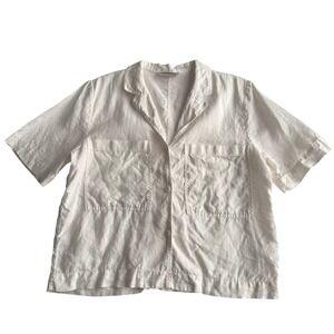 Everlane 100% Linen Short Sleeve Boxy Linen Big Pocket Minimalist White Shirt M